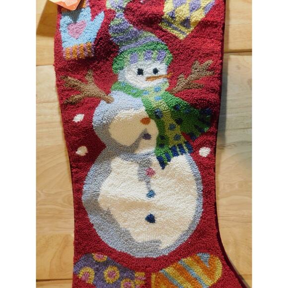 Christmas Snowman Stocking Handmade Wool Needlepoint by Jabara Vintage - Picture 3 of 11